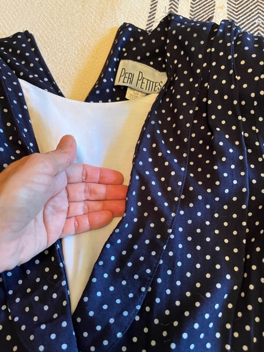 Vintage Navy Polka Dot Midi Dress with Wrap Bodice made in USA - Picture 6 of 14